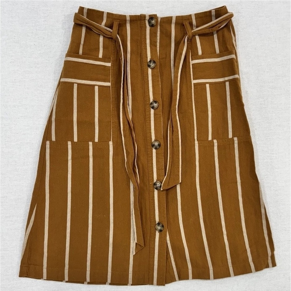 Indigo Rising Skirt Women's Medium Brown Striped Button Up Pocket Midi M